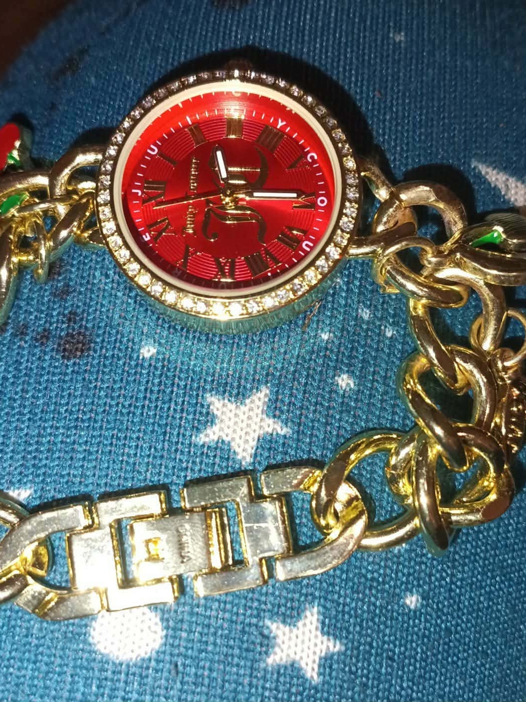 Gold Chain Bracelet Watch With Red Dial